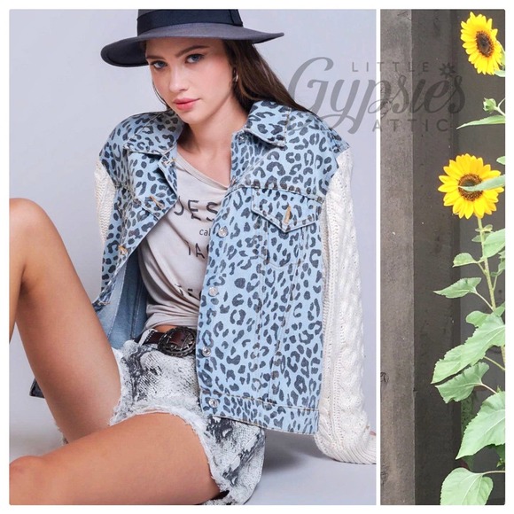 TAKING DOWN 4/5/24 POL Snow Leopard Denim & Cable Knit Jacket - Picture 5 of 14